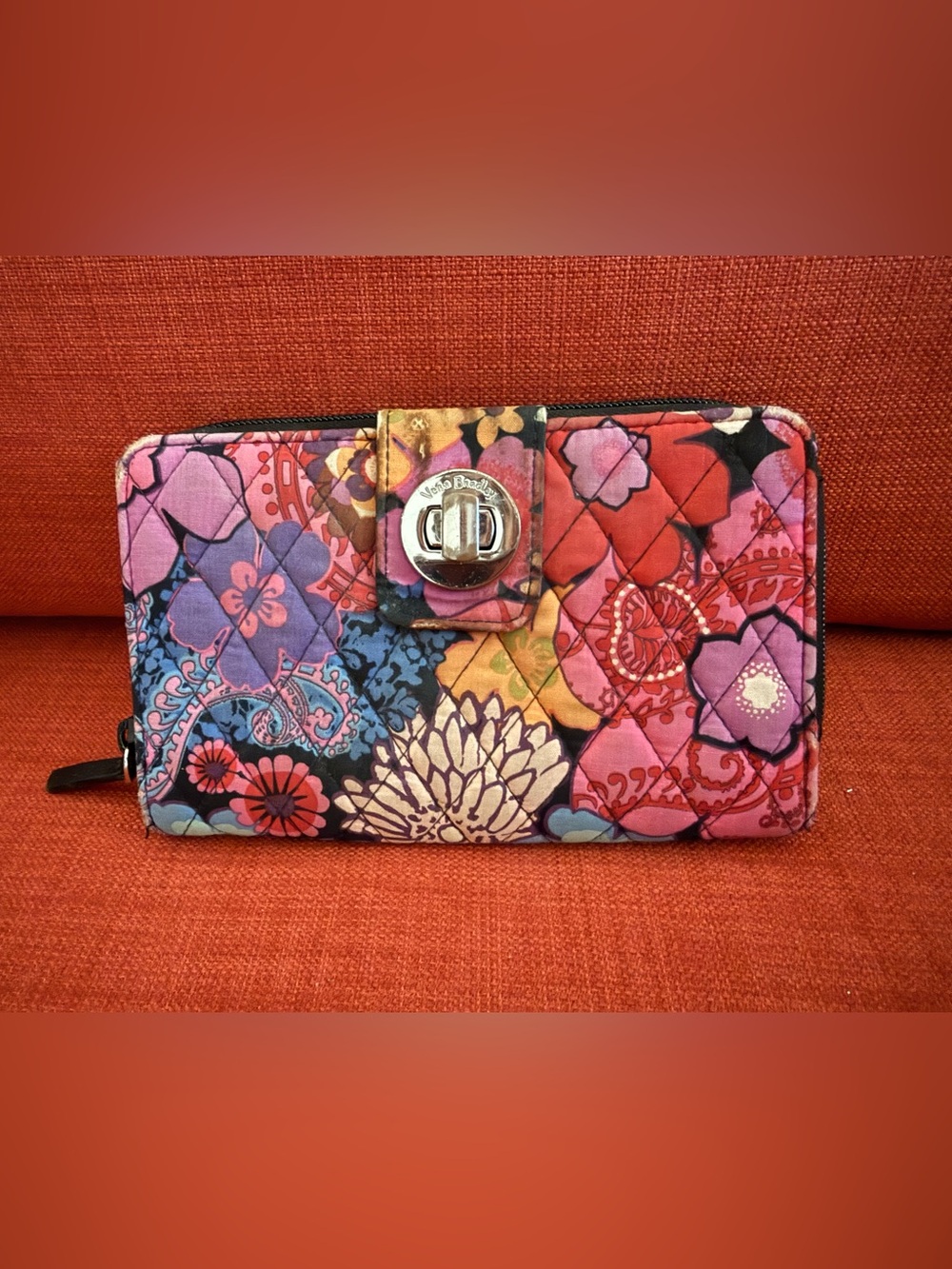 Vera Bradley Quilted Floral Turnlock Wallet - Pink Purple Blue
